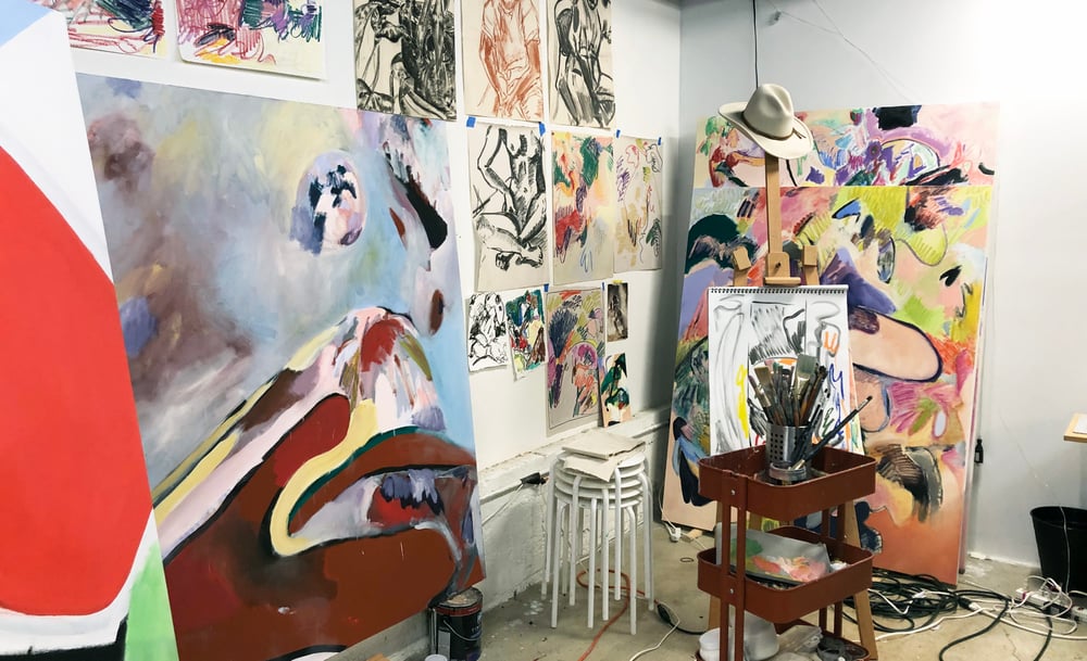 The lines of work/live space are blurred in Sabrina’s studio, which also moonlights as a music venue. This workstation is directly parallel of the artist’s bed.